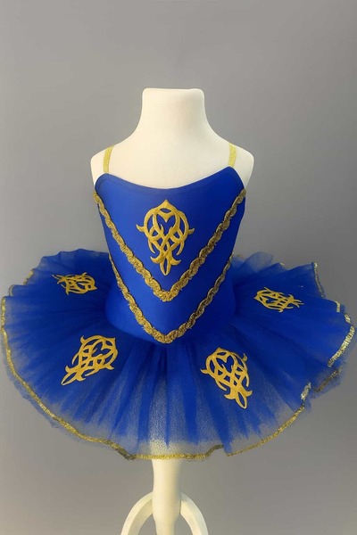 Ada Kostüm Tasarım Aurelia Özel Tasarım Saks Mavi Gold Detaylı Kısa Bale Tütüsü