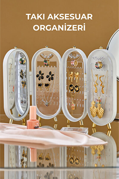 Espas Home Takı Aksesuar Standı – Yüzük, Kolye, Küpe Katlanabilir Seyahat Organizeri - Beyaz