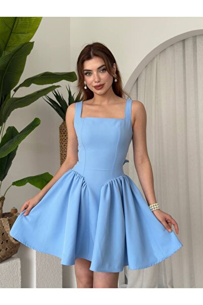 ETİKAFASHION Sırt Fiyonk Detay Kadın Mini Kloş Elbise