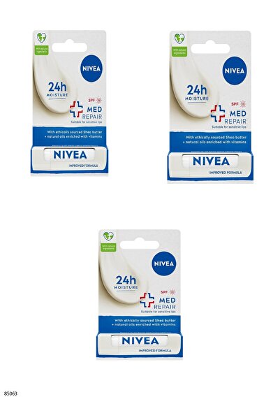 NIVEA 85063 Med Repair Spf 15 Lip Care Cream 3 Pcs