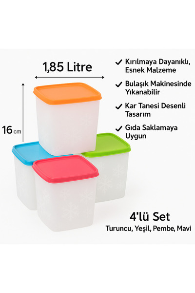 Righton مجموعة حاويات تخزين ألاسكا مكونة من 4 قطع سعة 1.85 لتر بنمط ندفة الثل...