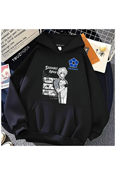 Le Savu Sevunera Blue Lock cu imprimeu Culoare neagră cu glugă Swea tricou