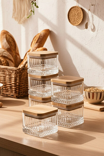 WEYNE Ventry - Wooden Vacuum Square Glass Snack Bowl Breakfast Set of 6 230 ml