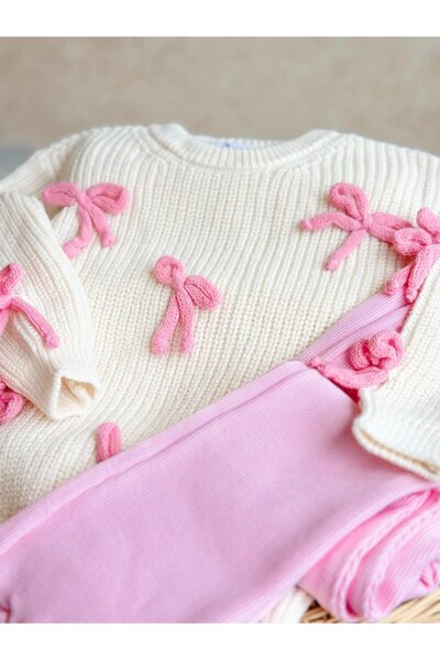 Butik Bow Rope Embroidered Knitwear Ribbed Leggings Set