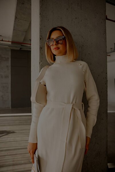 EsSo butik Button Detailed Raglan Sleeve Belted Knitwear Dress