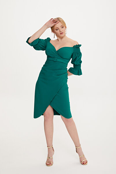 Stylish فستان ميدي أوف شولدر باللون الأخضر