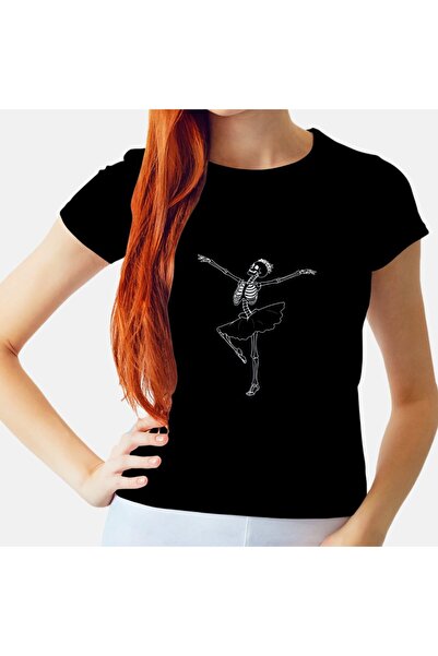 Ada Kostüm Tasarım تي شيرت نسائي مطبوع عليه هيكل عظمي راقصة الباليه
