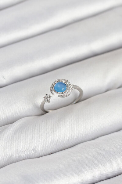 CT STONES Brass Silver Color Zircon Stone Moon Star Women's Ring