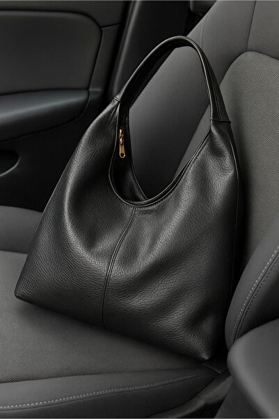 Adelina Bags Geantă de umăr și tote neagră, cu textura moale, de dimensiuni mari, pentru femei