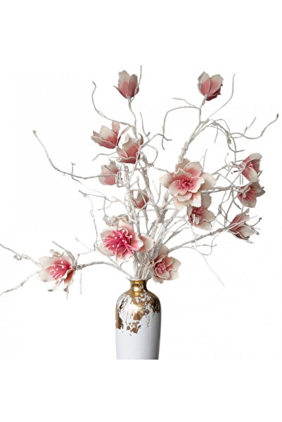 OEM Floare decorativa artificiala ,creanga magnolie flori roz pudrat H90cm