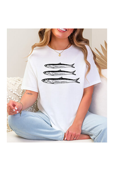 karikatürstore Hamsi Balık Baskılı Kaliteli Unisex Tişört