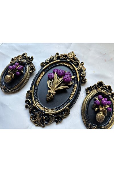 busraconcept Çiçekli duvar masa tablo 3lü set küçük boy