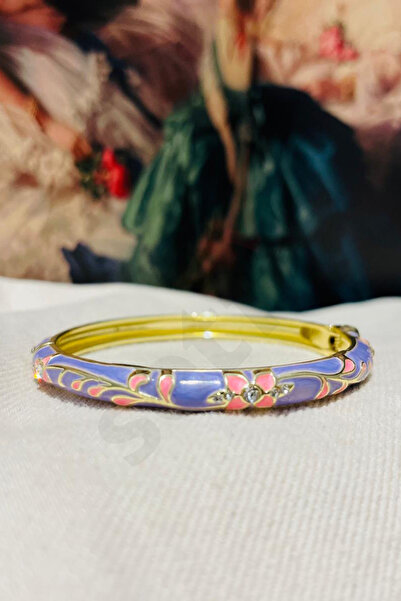 Store Purple Handcuff Bracelet with Enamel, Stones and Floral Patterns