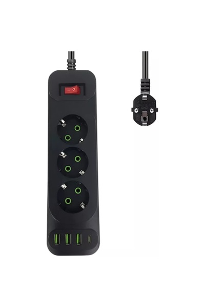 Zherqon Power Strip with 3 Outlets, 3m Cable, 3x USB, 1x Type-C PD, 2500W, Ch...