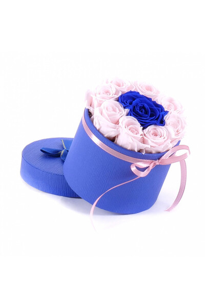 velve Aranjament floral Special One, cutie rotunda cu funda,trandafiri de sap...