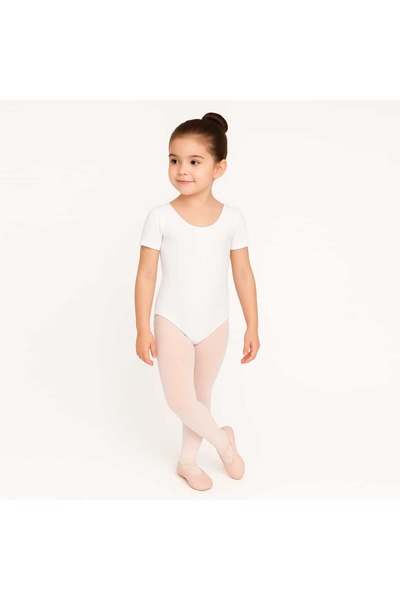 Ada Kostüm Tasarım White Short Sleeve Ballet Leotard-Kids
