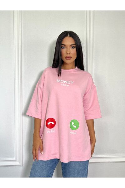 CC STORE Tricou oversized „MONEY CALLING”, cu imprimeu amuzant și urban