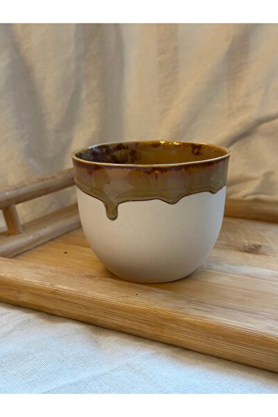 Vaveyla Sanat El Yapımı Stoneware Kulpsuz Latte Fincanı – Sarı Kahve Damlas E...