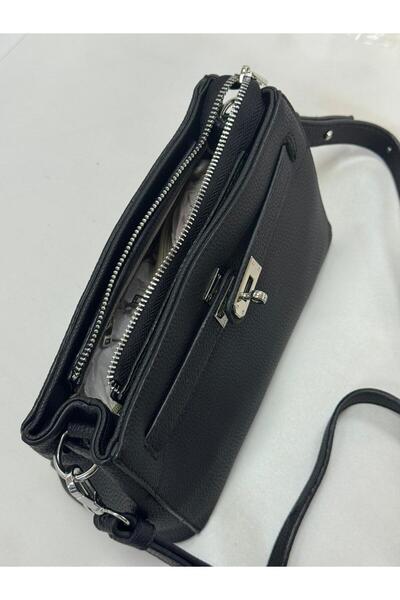 Asel Çanta Black Lock Detailed Multi-Compartment Crossbody Women's Bag