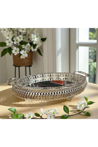 ÇEÇEN HOME Aynalı Tepsi Söz Tepisi Nişan Tepsisi Söz Nişan Tepsisi Sunumluk