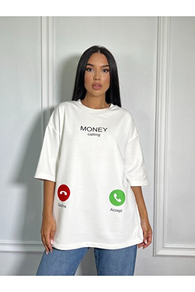 CC STORE Tricou oversized „MONEY CALLING”, cu imprimeu amuzant și urban