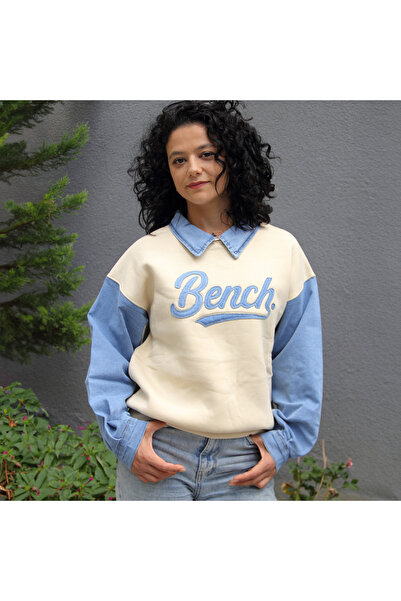 HOPEFUL DESİGN مبطن بالصوف سويت شيرت من قماش الدنيم بأكمام وياقة مطرزة