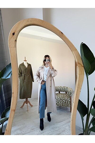 BeeYouStudio Kruvaze Yaka Kolları Kemerli Düğmeli Uzun Trençkot