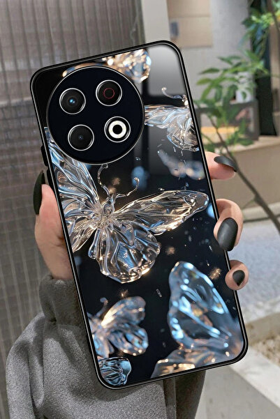 TECNO Spark 30 Pro Uyumlu Beyaz Kelebek Tasarımlı Parlak Premium Kılıf