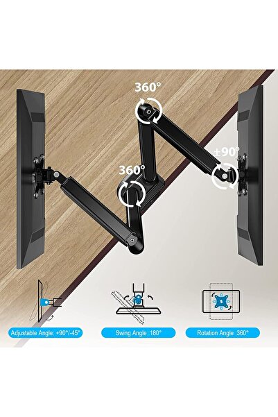Essentials 360 ® Dual Monitor Arm with Gas Spring Monitor Mount Desk Mount Tilt Angle for 10-32 Inch