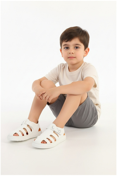 Moda Lime Children's Unisex Velcro Flexible Breathable Non-Slip Massage Sole Orthopedic Closed-Front Sandals Slippers