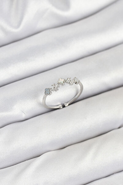 Lisinya خاتم نسائي من النحاس باللون الفضي مع تفاصيل البرسيم البسيطة - TYGOO