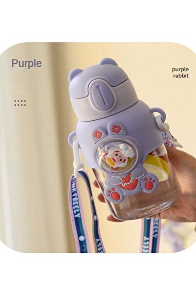 Generic Portable Cute Cartoon Kid Water Bottle, Flip Top Straw Water Cup With Strap, Suitable For Ou