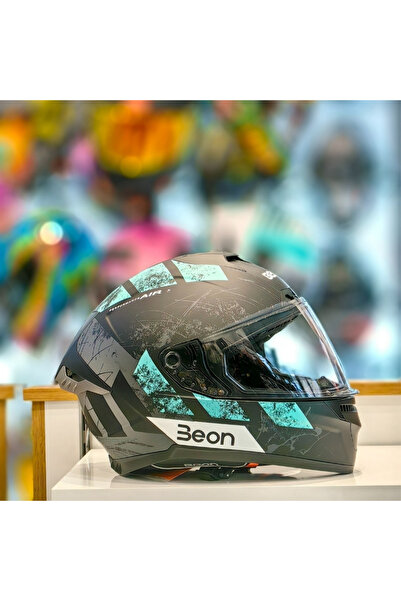beon B-507 Full Face Motosiklet Kaskı FF06 Siyah Yeşil Gri