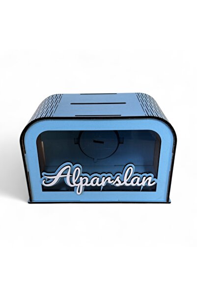 UNT Kişiye Özel İsme Özel Ahşap Kumbara – Hediye & Para Biriktirme Kutusu - Mavi