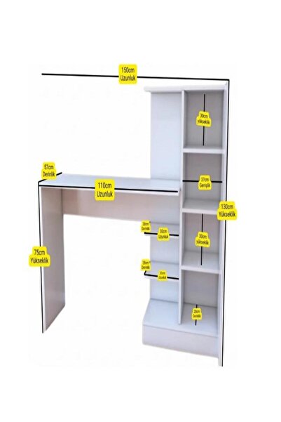 anadoluselçukluplastik çalışma masası yan sabit raflı 1.sınıf mdf