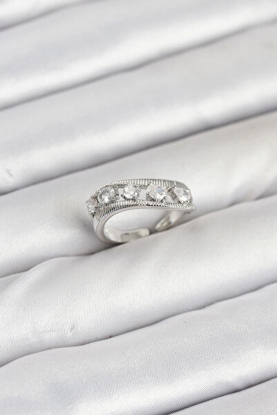 SEBUONLİNE خاتم نسائي من النحاس الفضي اللون بحجر الزركون