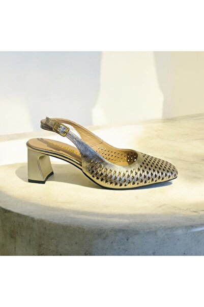 GMG PLUS Deri Gold Topuklu Ayakkabı