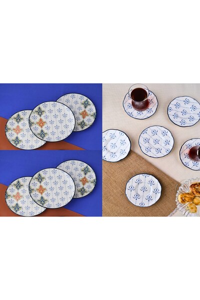 tabakevi Tabak Evi Porcelain Audrey 6-Person Cake Set 20cm and Tea Plate Set 12cm