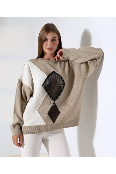 LAVİN GİYİM Geometric Patterned Oversize Women's Sweater
