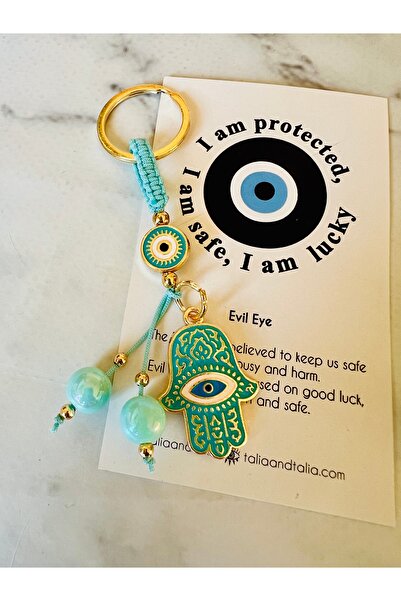 Talia&Talia سلسلة مفاتيح هدية على شكل يد فاطمة مزينة بخرز العين الزرقاء