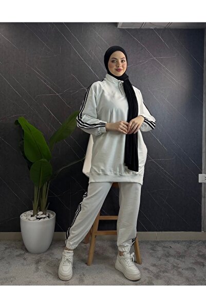 Gül Tesettür İki İplik Kumaş Çizgi Detaylı İkili Takım – Rahat ve Şık Günlük Kombin