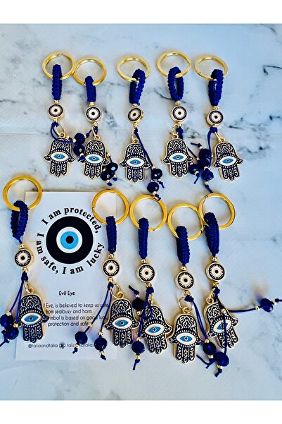 Talia&Talia هدية: سلسلة مفاتيح مكونة من 10 قطع مزينة بخرز العين الزرقاء، يد الفاتم
