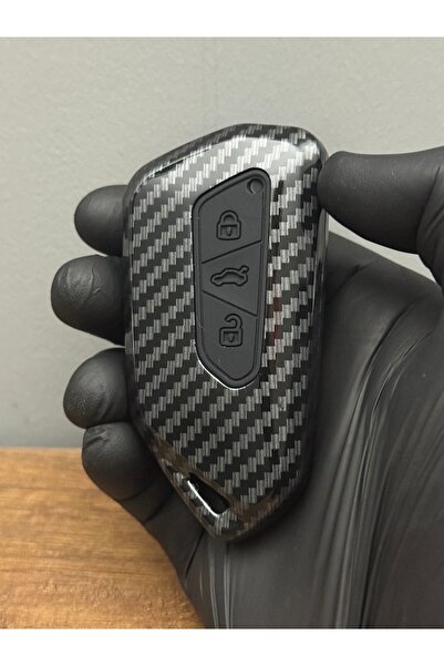 Luxe Aksesuarr Husă pentru chei din fibră de carbon cu 3 butoane compatibilă cu Volkswagen 2021-2023
