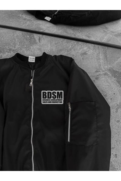 buğrahayalin    Fully Mold Printed Bomber Jacket with Quilted Lining - Black