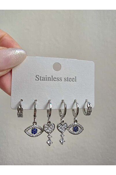 Haze Non-Tarnish Steel Eye Earring Set