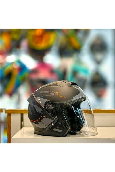 Gear5 JK-516 Yazlık Motosiklet Kaskı Güneş Vizörlü Siyah Grafik H1