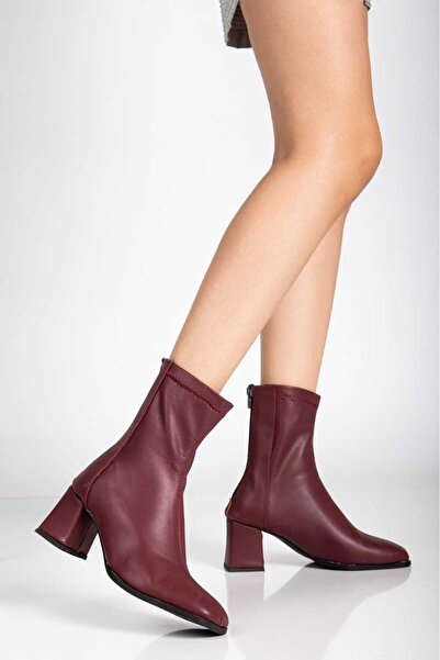 Elegant steps Cİlt Kadın Kalın Kare Burun Topuklu Arka Fermuarlı Çorap Kısa Bot