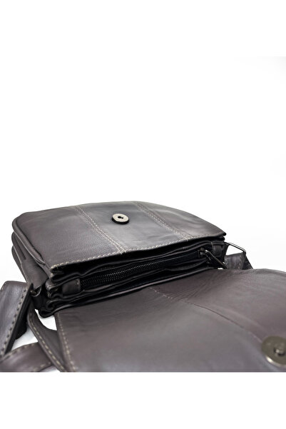 westbag Geantă de damă din piele naturală gri cu fermoar, cu 3 compartimente, cu curea de umăr