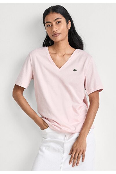Lacoste Sport _.LacosteV تي شيرت نسائي مطرز بشعار ياقة V مصنوع من القطن بنسبة...