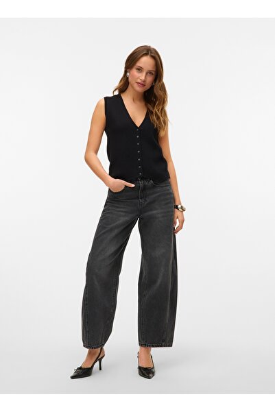 Vero Moda Yüksek Bel Düz Paça Normal Siyah Kadın Denim Pantolon VMZELDA HR BARREL DENIM JEANS MIX